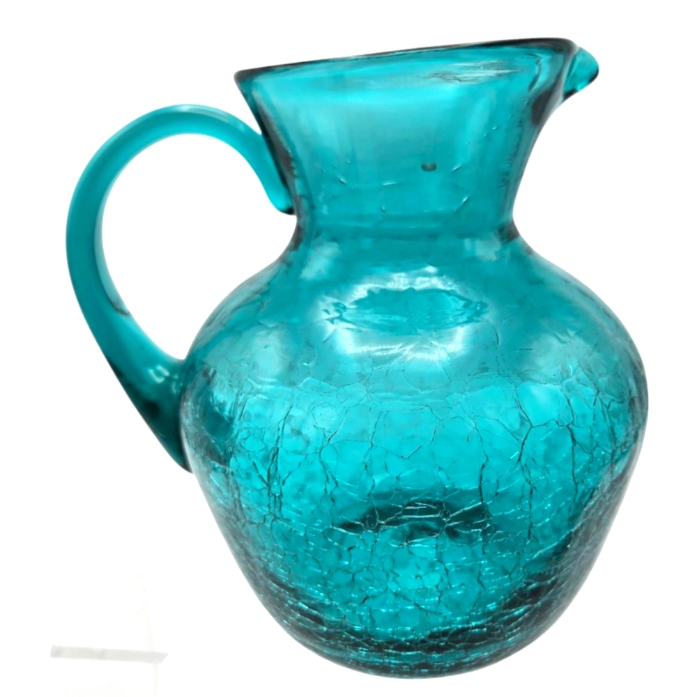 Artisan Made Blown Crackle Glass Pitcher